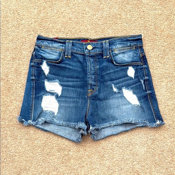 7 For All Mankind Distressed High Rise Cut Off Button Up Denim Shorts Size 26 - Picture 1 of 6